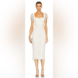 SELF-PORTRAIT Cream Rose Lace Midi Dress - US8